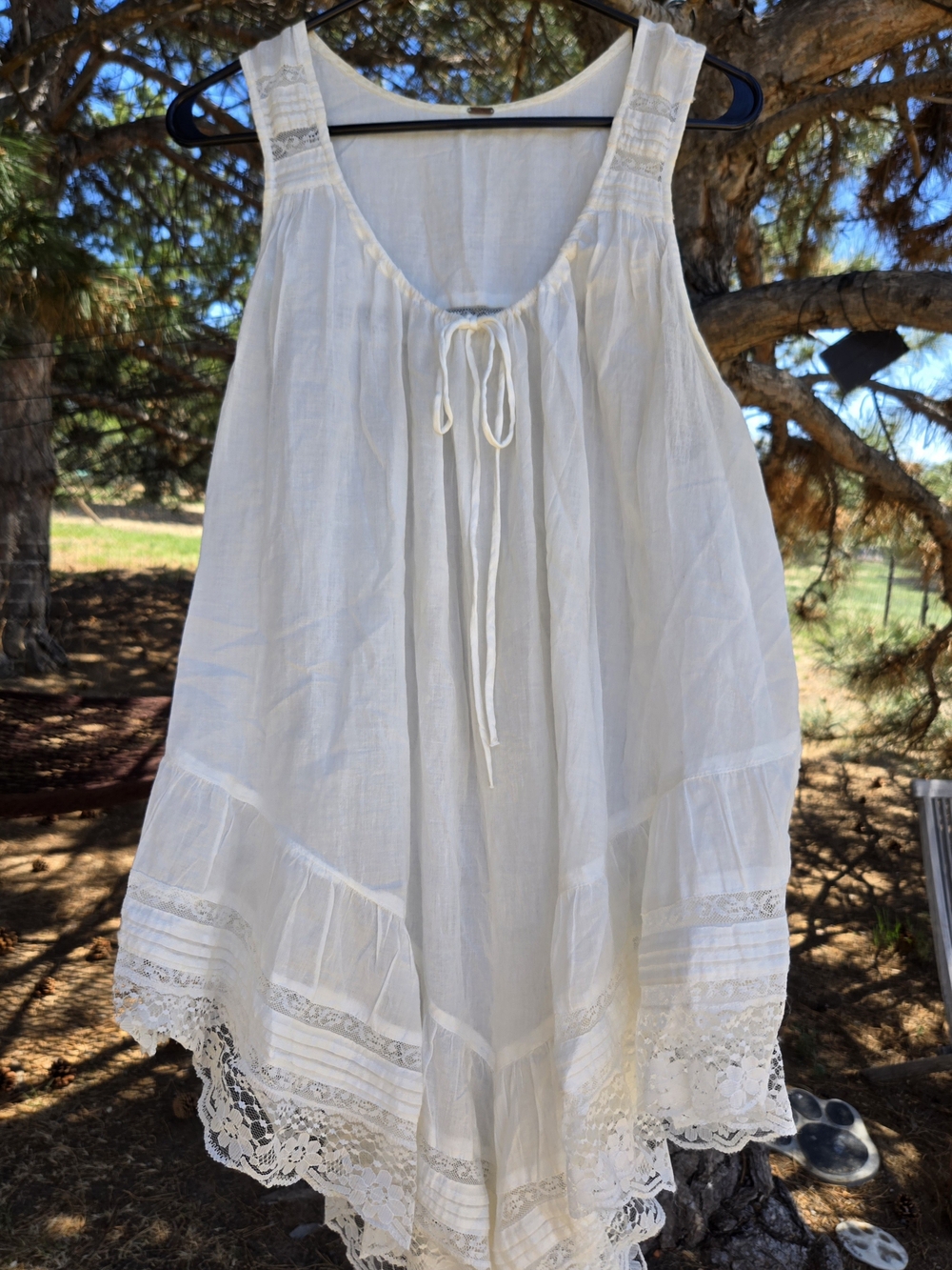 Free People Ivory Lace-Trim Boho Tunic